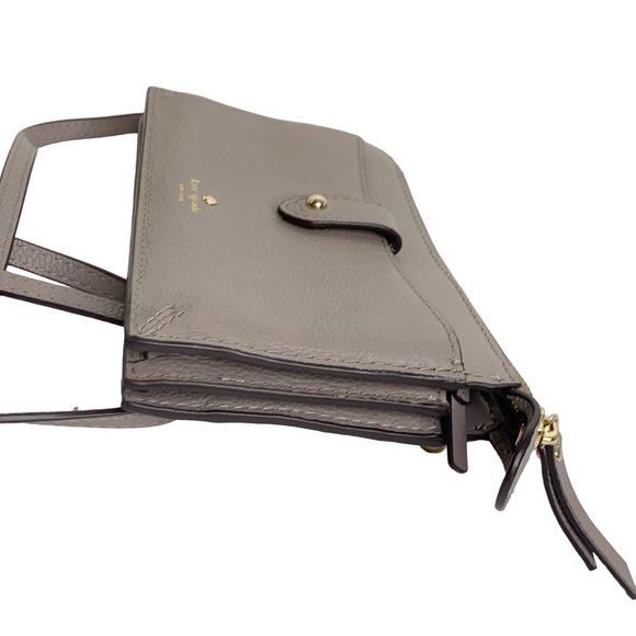 Kate Spade Beige Tan Crossbody Bag Purse Leather Zip Slots Gold Detachable Strap - Picture 11 of 12